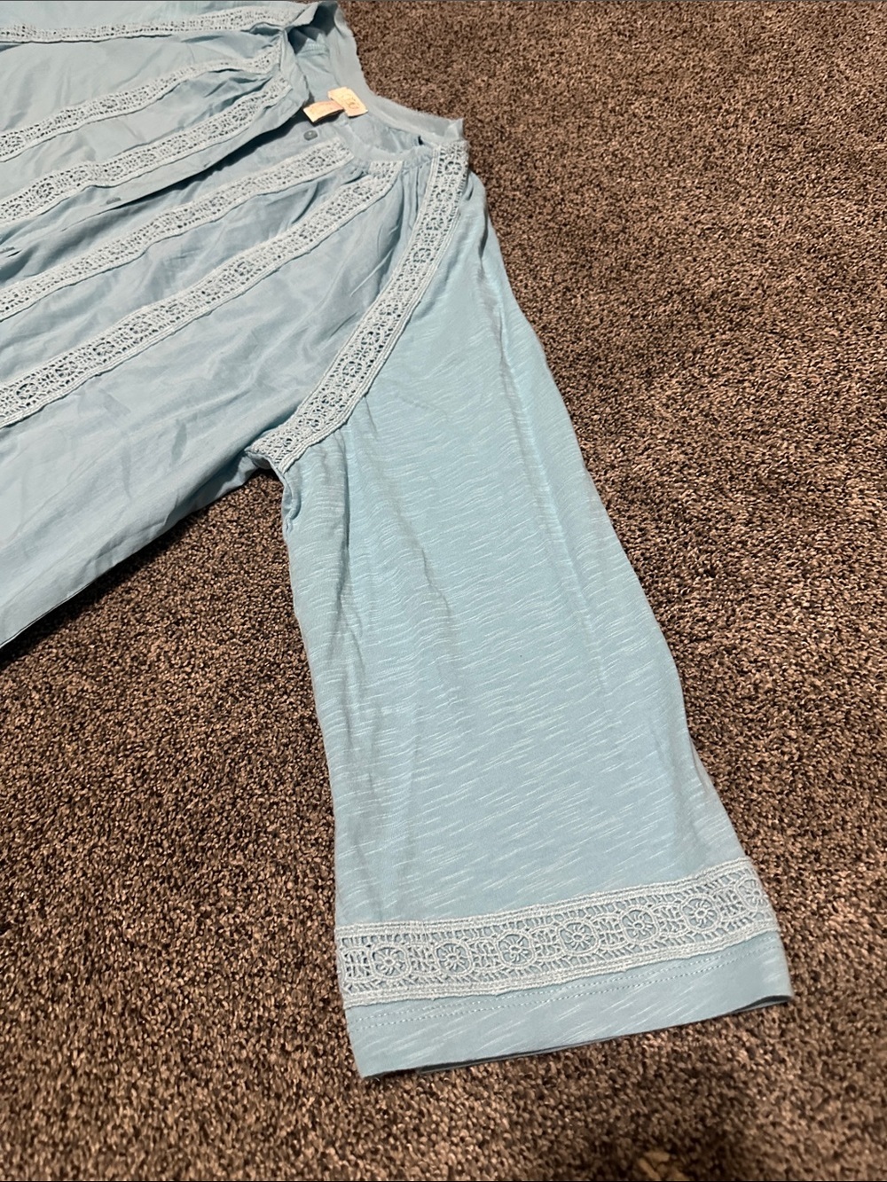 LOGO LAVISH Light Blue Lace-Trim Button Front Blouse 100% COTTON SZ L - Picture 5 of 9